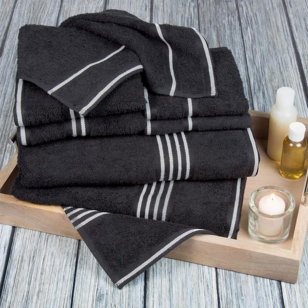 Black Striped Bath Towel, Black and White Striped Black Towels for