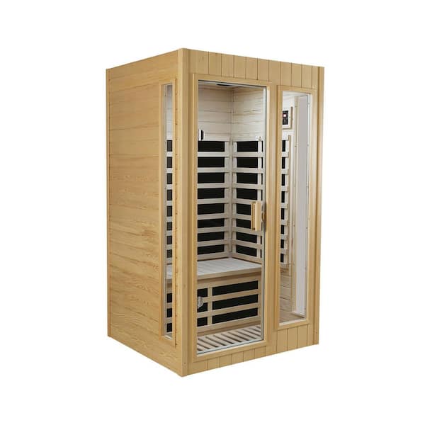 2-Person Indoor Hemlock Infrared Sauna with 5 Far-Infrared Carbon Crystal Heaters and Bluetooth Speakers