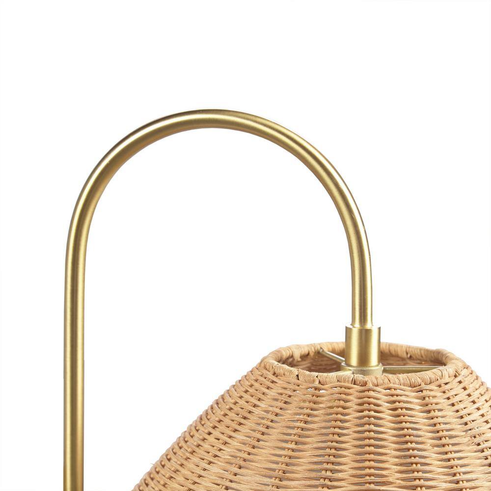 Gold Iron Wall Sconce with Rattan Shade and Frosted Globe