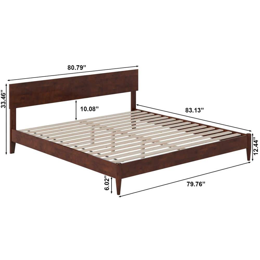 Aria King Walnut Wood Low Profile Platform Bed with Headboard
