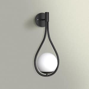 7.87 in. 1-Light Black Modern Globe Wall Sconce with Frosted Glass Shade