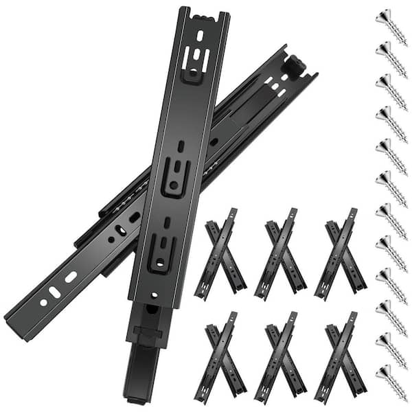 16 in. Zinc-Plated Steel Black Side Mount Heavy Duty Soft-Close Drawer Slides Full Extension 6 Pairs Pack