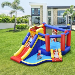 Inflatable Bouncy Castle House Kids Jumping Bounce House w/Double Slides and 550-Watt Air Blower