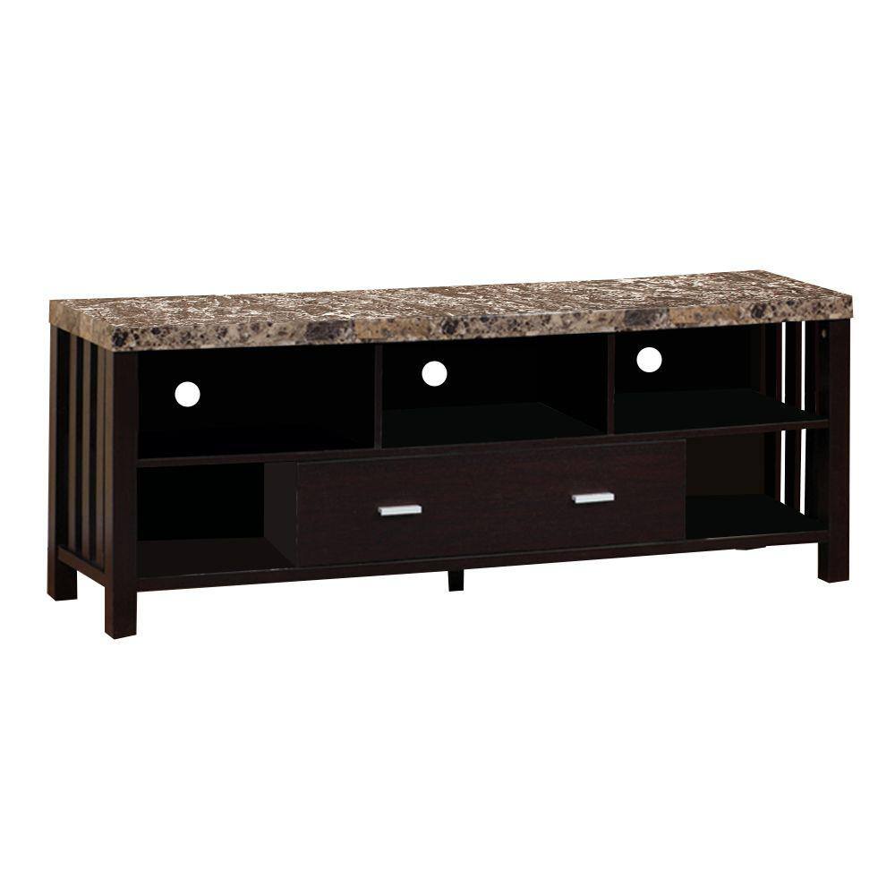 Benjara 60 in. Dark Brown Composite TV Stand with 1 Drawer Fits TVs Up