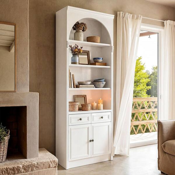 Homsee White 86.61 in. Accent Storage Cabinet with 4 Shelves, 2