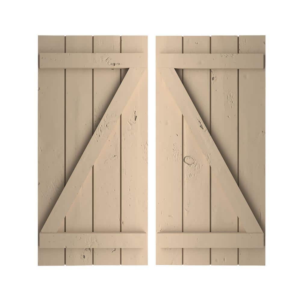 22 in. x 42 in. Timberthane Polyurethane 4-Board Joined Board-n-Batten Knotty Pine Faux Wood Shutters w/Z-Board Pair price history on PriceWatchPro