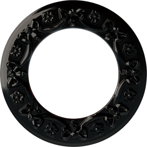 Ekena Millwork 7/8 in. x 12-1/4 in. x 12-1/4 in. Polyurethane Ribbon with Bow Ceiling Medallion, Black Pearl