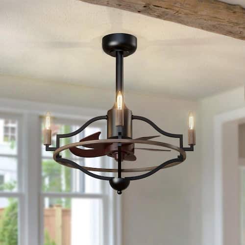 14.96 in. Indoor Black Farmhouse Vintage Caged Ceiling Fan with Remote Control without Fixture Kit Lighting