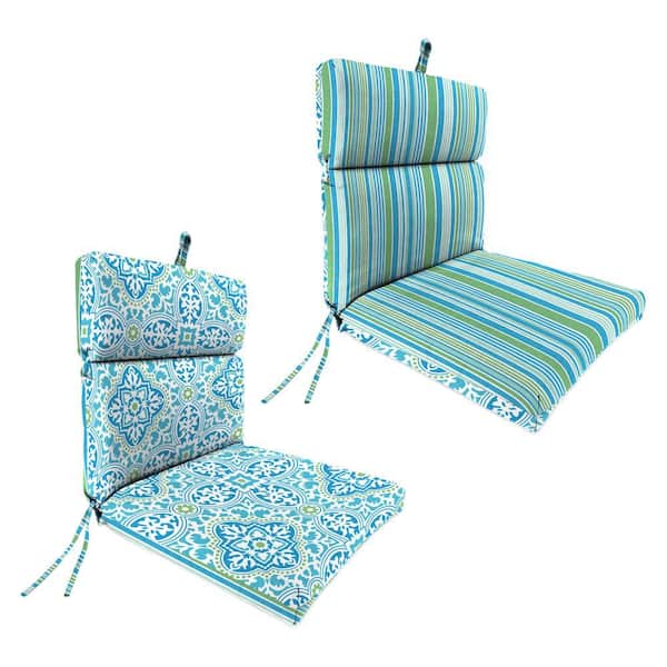 Jordan Manufacturing 44 in. L x 22 in. W x 4 in. T Rectangular Outdoor Dining Chair Cushion in Rave Turquoise and Ferb Turquoise
