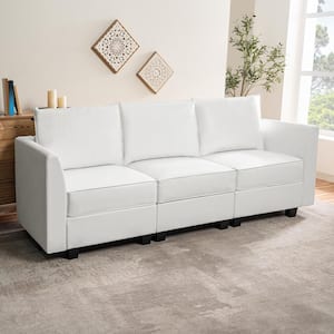 87.01 in. Faux Leather Modular Living Room Sectional Sofa with Storage in. Bright White