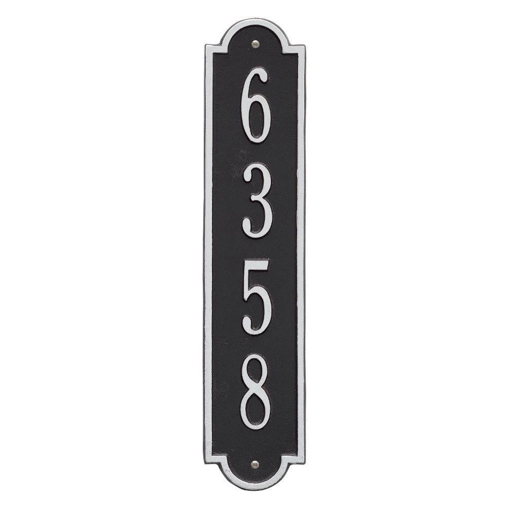 Whitehall Products Richmond Standard Rectangular Black/Silver Wall 1-Line  Vertical Address Plaque 3007BS