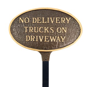 No Delivery Trucks on Driveway Small Oval Statement Plaque with 17.5 in. Lawn Stake-Hammered Bronze