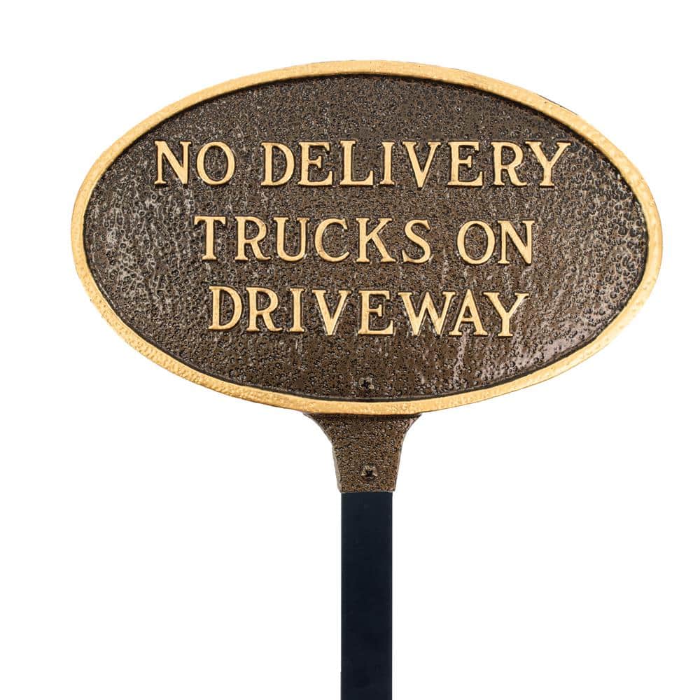 No Delivery Trucks on Driveway Small Oval Statement Plaque with 17.5 in. Lawn Stake-Hammered Bronze product image for price tracking