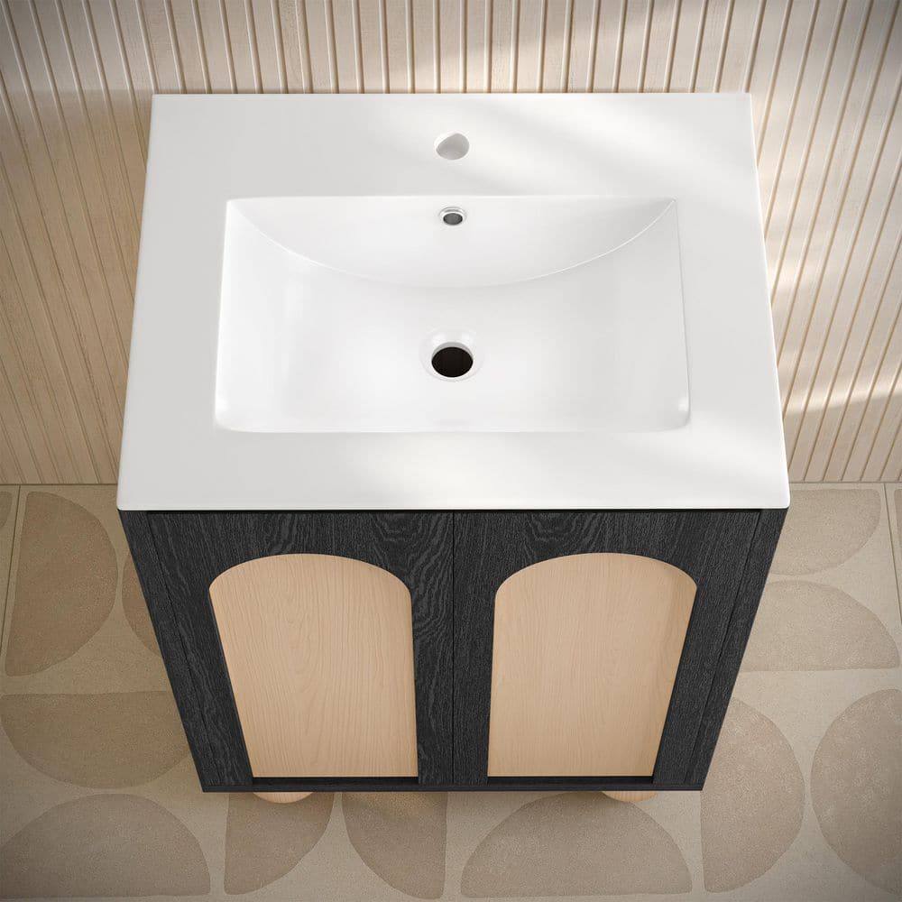 Plaisir II 24" Black Oak and Beige Freestanding Bathroom Vanity with White Ceramic Sink