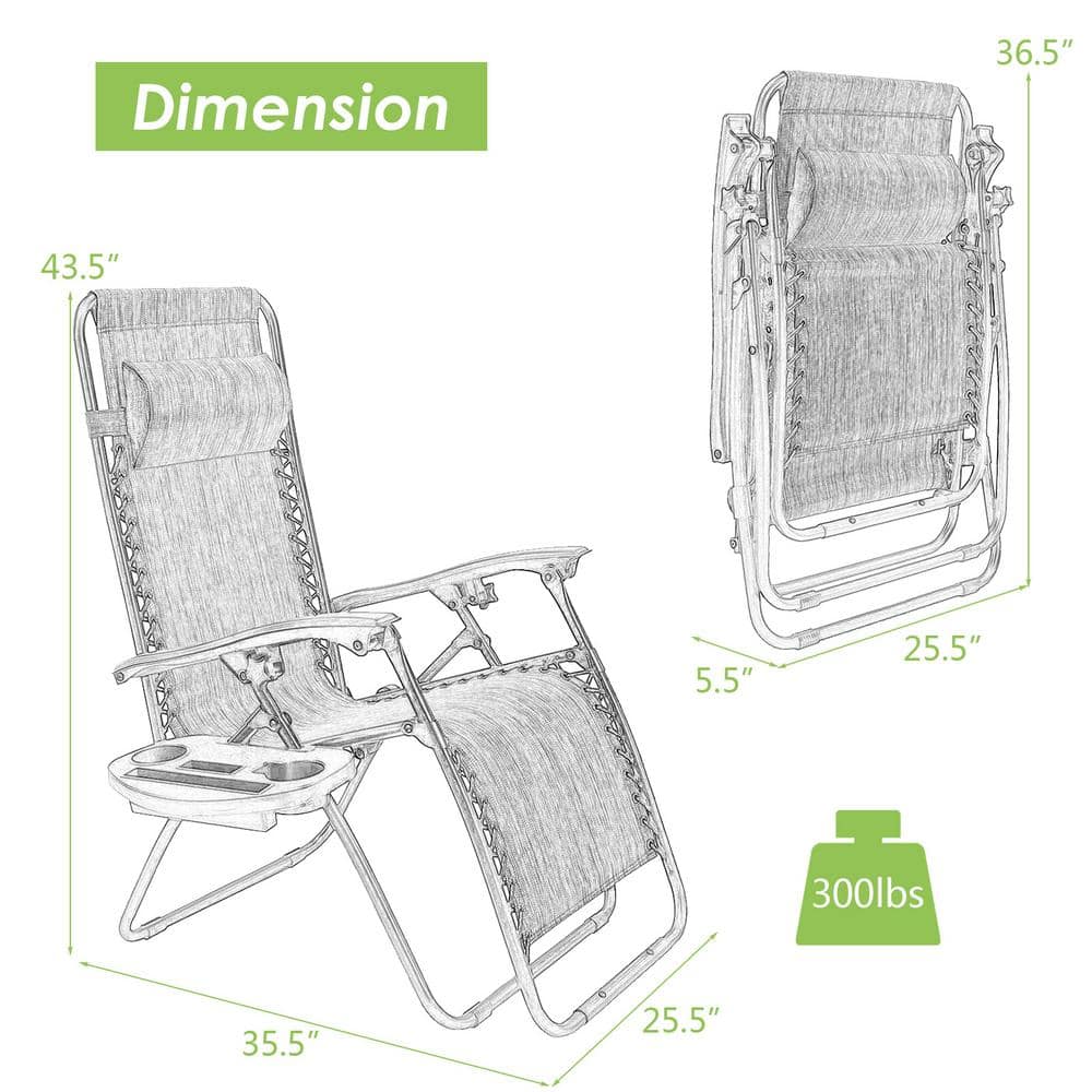 Green Steel Zero Gravity Reclining Lounge Chair with Cup Holder