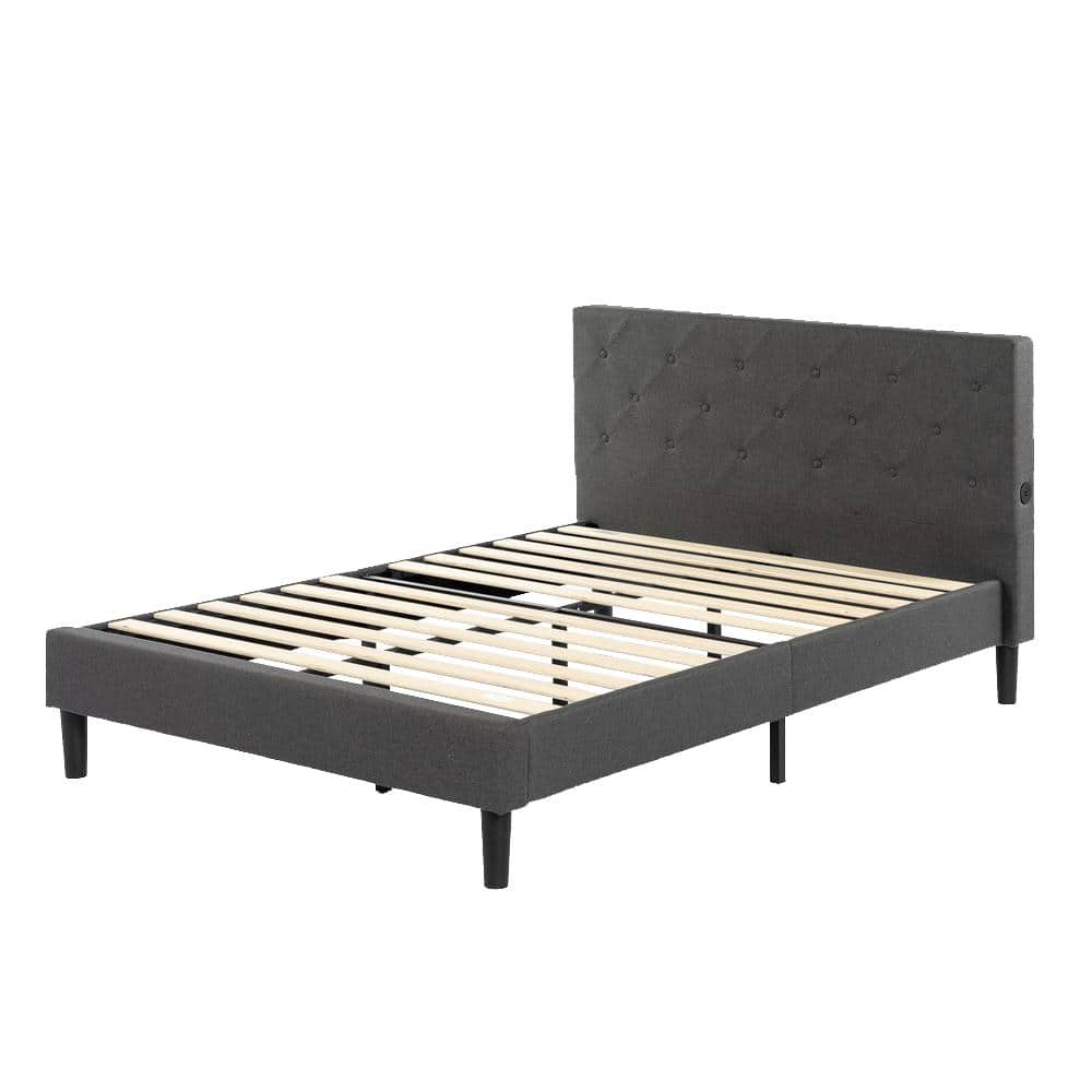 No Box Spring Needed Easy Assembly Wood Slat Support ZINUS Shalini Upholstered Platform Bed Frame Queen Mattress Foundation Dark Grey 