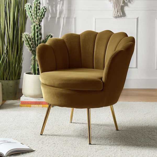 Fidelia Golden Barrel Accent Arm Chair with Golden Base