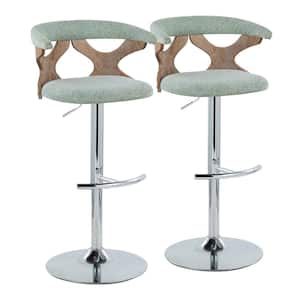 Gardenia 32.5 in. Sage Green Fabric, White Washed Wood and Chrome Metal Adjustable Bar Stool (Set of 2)
