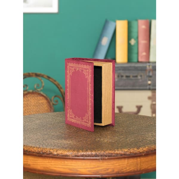 Vintiquewise Red Decorative Wooden Vintage Book Shaped Trinket Storage Box