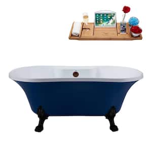 60 in. Acrylic Clawfoot Non-Whirlpool Bathtub in Matte Dark Blue With Matte Black Clawfeet,Matte Oil Rubbed Bronze Drain