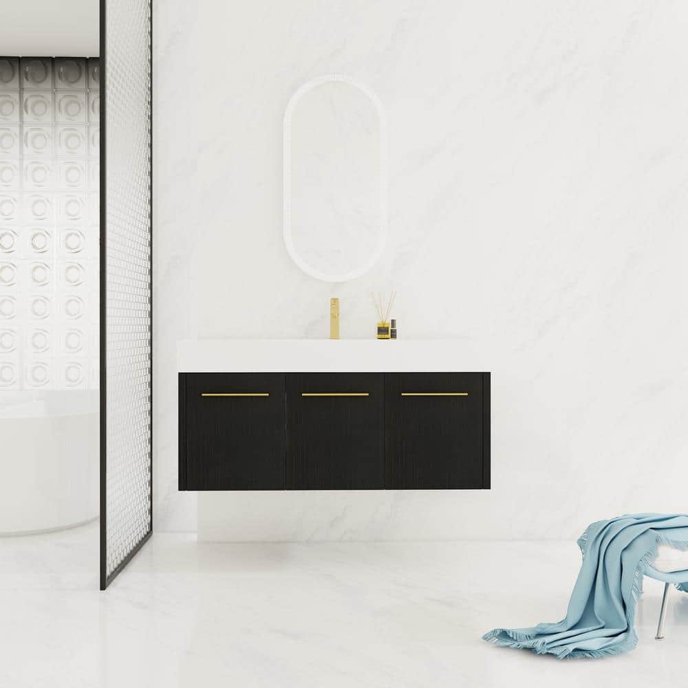 48 in. W x 18 in. D x 22 in. H Single Sink Wall-Mounted Bath Vanity in Brow