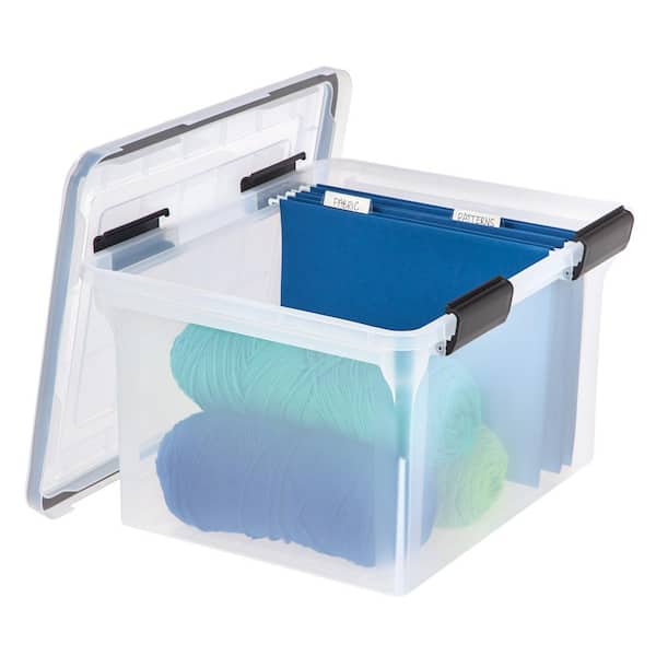 IRIS USA 60 Quart WEATHERPRO Plastic Storage Box with Durable Lid and Seal  and Secure Latching, Clear With Blue Buckles, Weathertight, 3 Pack