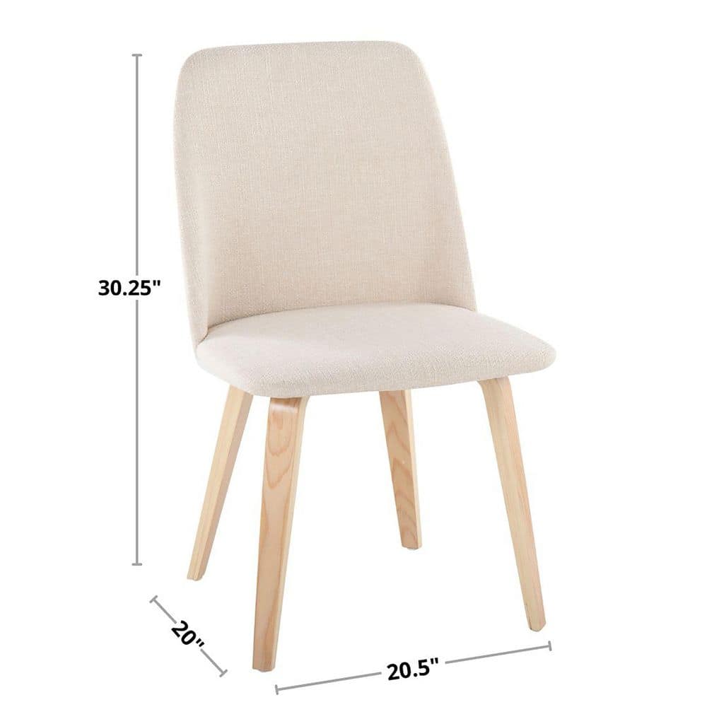 Cream Upholstered Faux Leather Side Chair with Natural Wood Legs