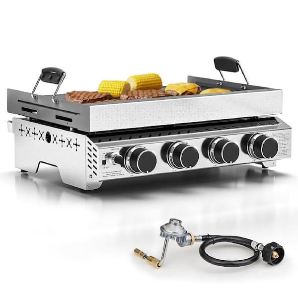 4-Burner Portable Propane Tabletop Grill in Stainless Steel