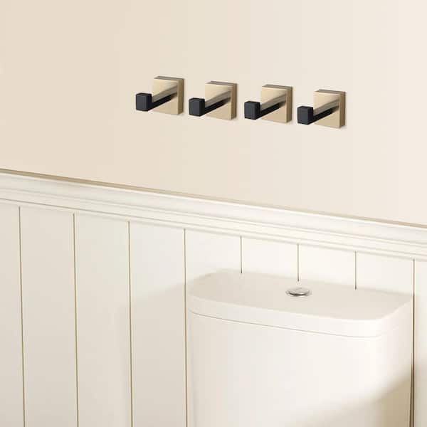 4-Pack J-Hook Wall-Mounted Stainless Steel Bathroom Robe/Towel Hook in Gold Plus Matte Black for Bathroom Kitchen