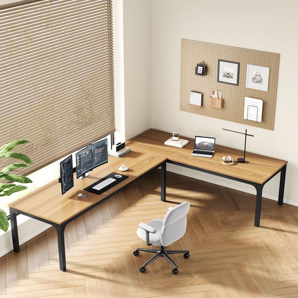 Moronia 78. 7 in. 2-Person Desk, Natural and Black Extra Long Computer Writing Desk with Metal Legs for Home Office