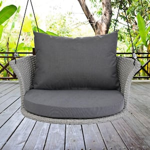 1-Person Gray PE Wicker Outdoor Porch Swing with Ropes, Patio Swing Chair with Dark Gray Cushion