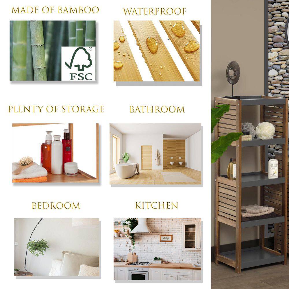 Gray Acacia Wood Adjustable Over-the-Toilet Storage Tower