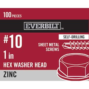 #10 x 1 in. Zinc Plated Hex Head Sheet Metal Screw (100-Pack)