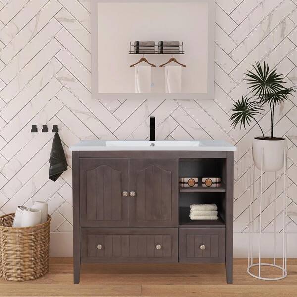 Modern Bathroom Storage Cabinet with Top Sink, 36 Bathroom Vanity