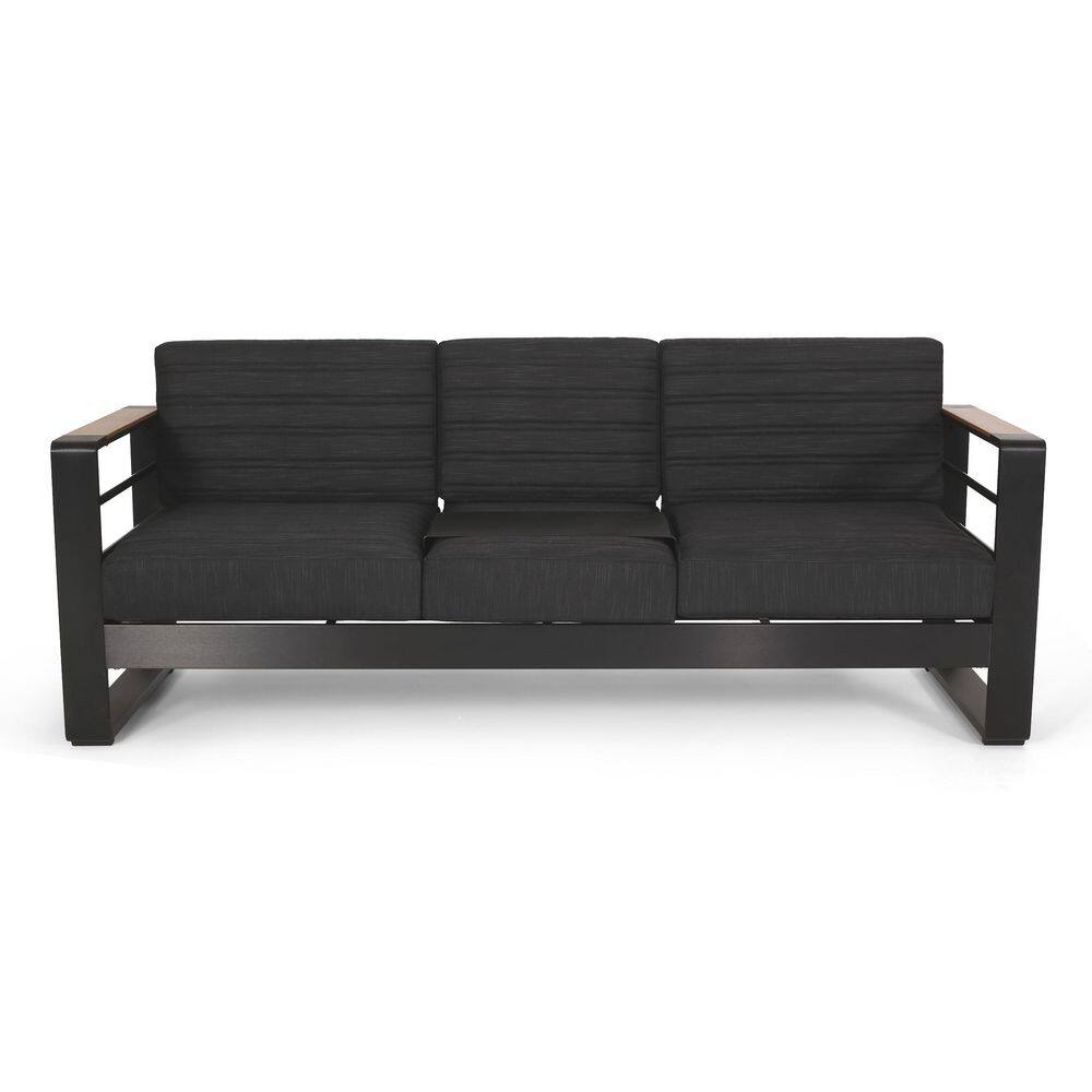 Natte 77 in. Black Aluminum Outdoor Couch Patio Sofa with Black Cushions for Patios Garden Poolsides (1-pack) price history on PriceWatchPro