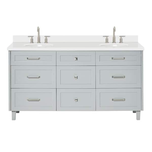 ARIEL Monroe 66 in. Double Sink Freestanding Bathroom Vanity in Gray with Pure White Quartz Top