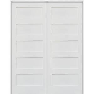 60 in. x 96 in. Craftsman Shaker 5-Panel Both Active MDF Solid Hybrid Core Double Prehung Interior French Door