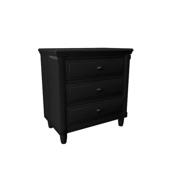 Wetiny 3-Drawer Black Nightstand Storage Wood Cabinet 28 In. H X 28 In ...