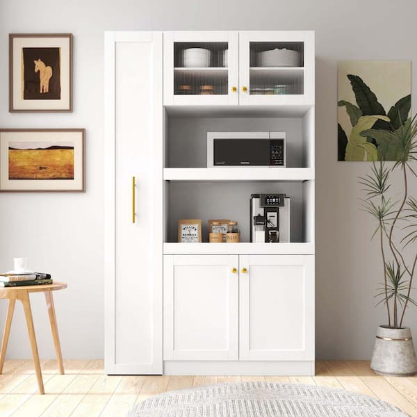 XUJMK 43 in. W x 16 in. D x 71 in. H White Linen Cabinet