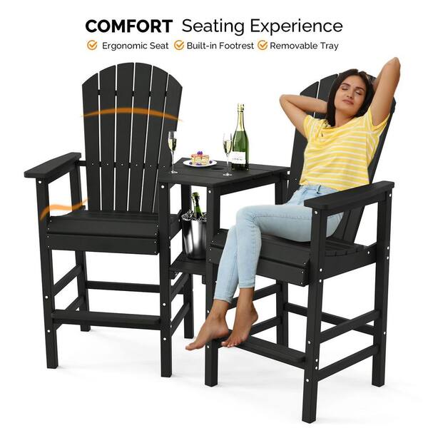 Karl home Black HDPE Plastic Outdoor Bar Stool with Removable