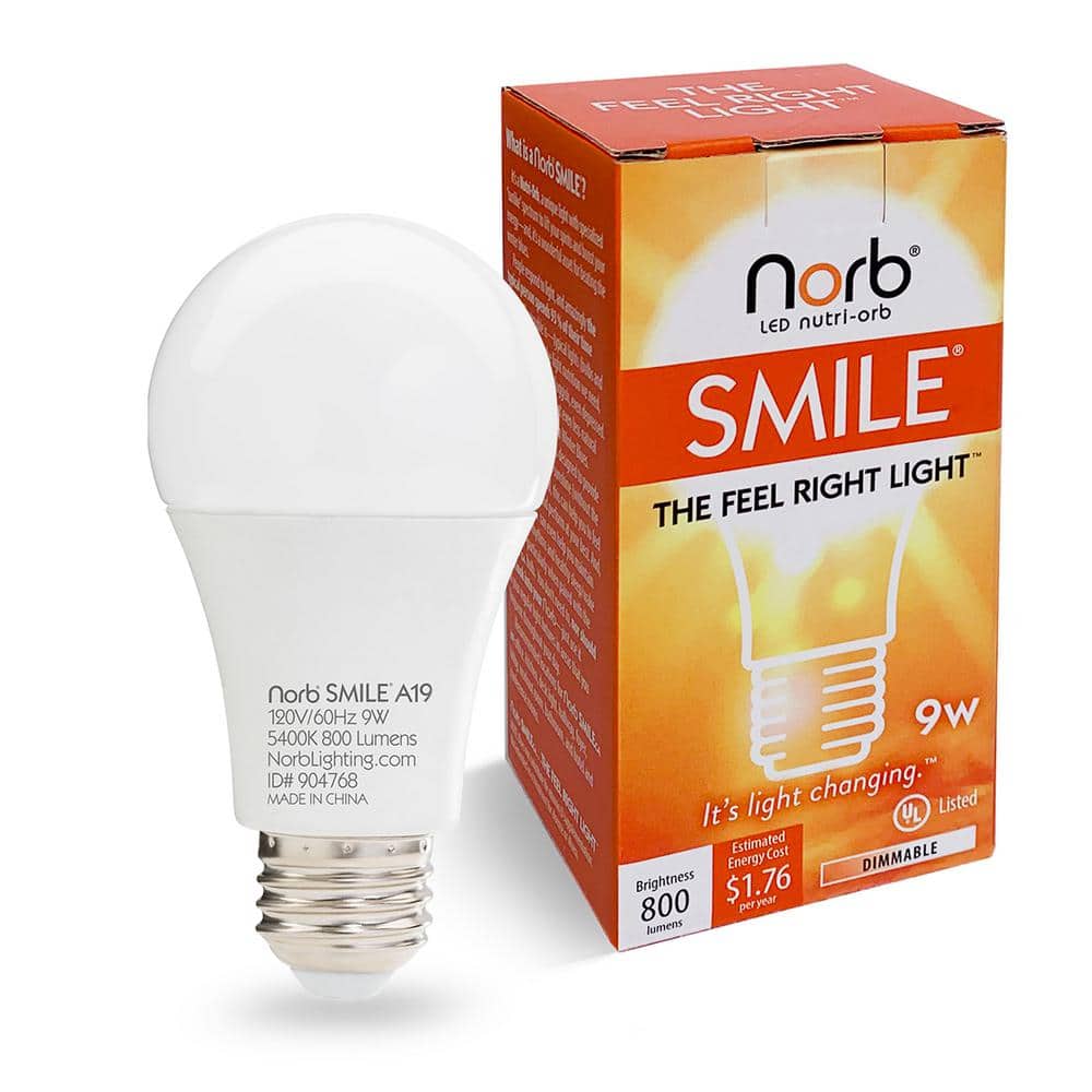 NorbSMILE 9W Equivalent A19 Sun-Spectrum 5000K Smile White Wellness LED Lig