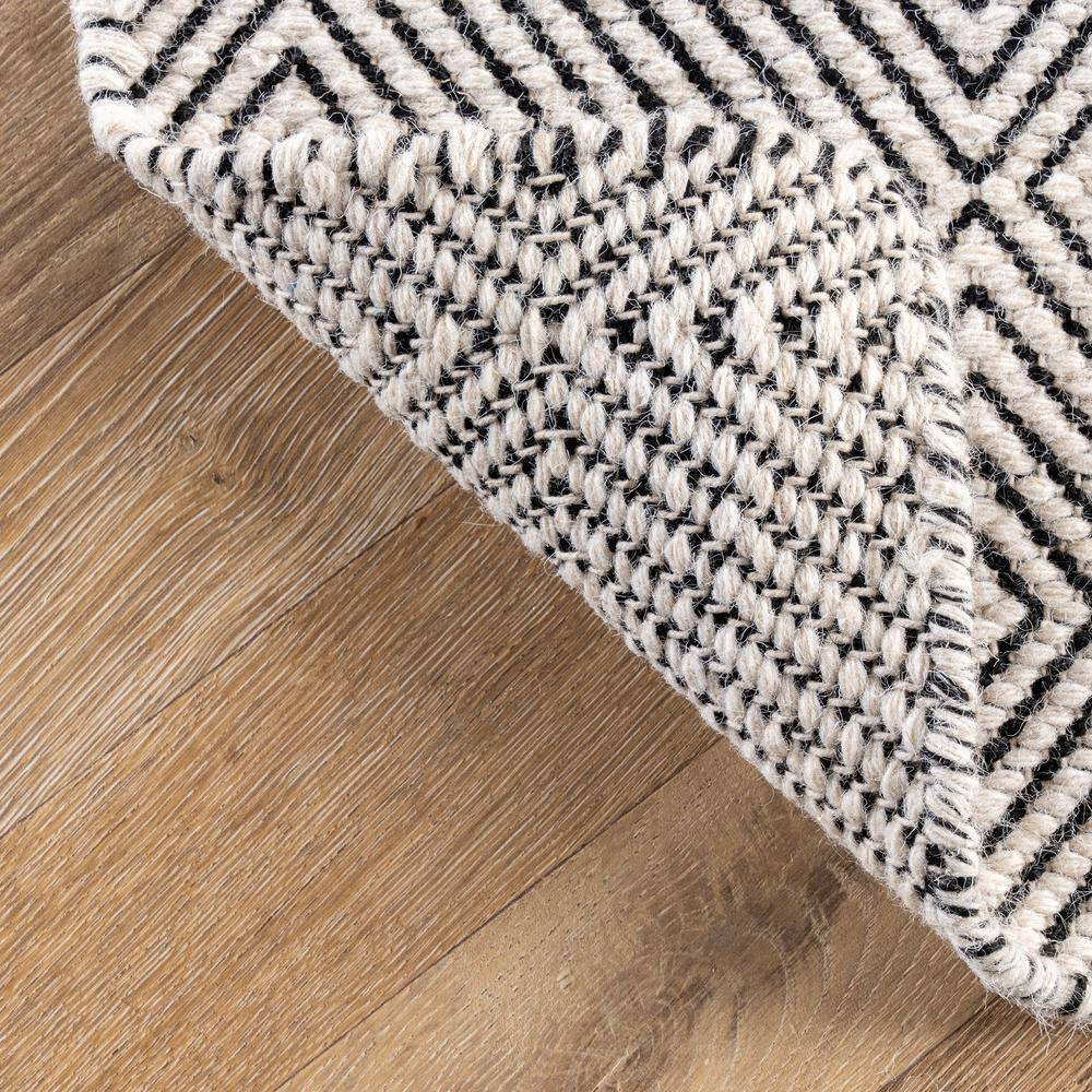 Ivory Geometric Flat Woven Wool Runner Rug