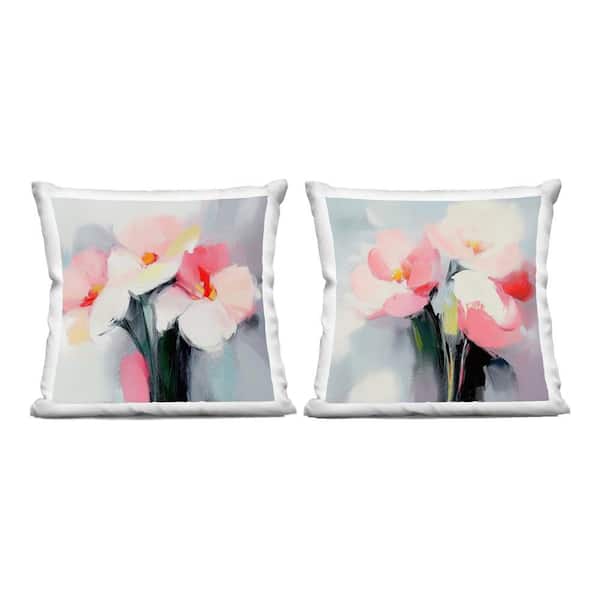 Floral Flare of Emotion Pink Floral Zipper Polyester 18 in. x 18 in. Throw Pillow (Set of 2)