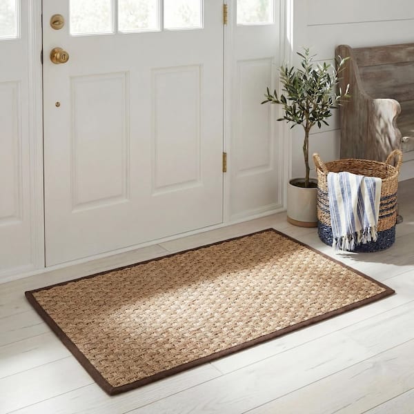 Natural Fiber Beige/Dark Brown Doormat 2 ft. x 3 ft. Border Area Rug