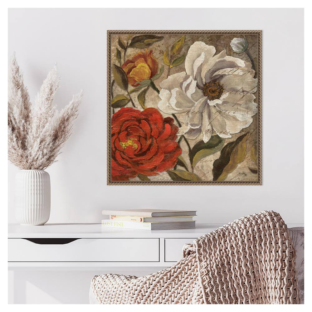 Classic Floral Beaded Framed Canvas Wall Art