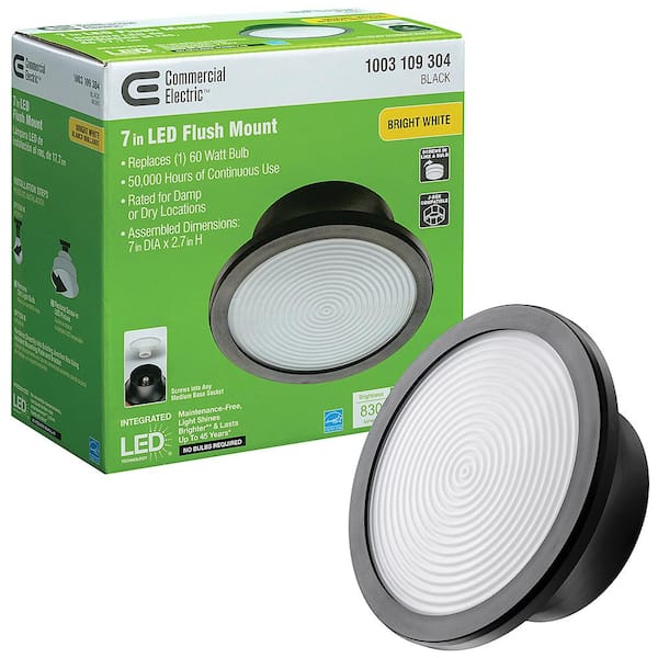 Commercial Electric Spin Light 7 in. Matte Black LED Flush Mount Ceiling Light 830 Lumens Modern Flat Diffuser Lens 4000K Bright White
