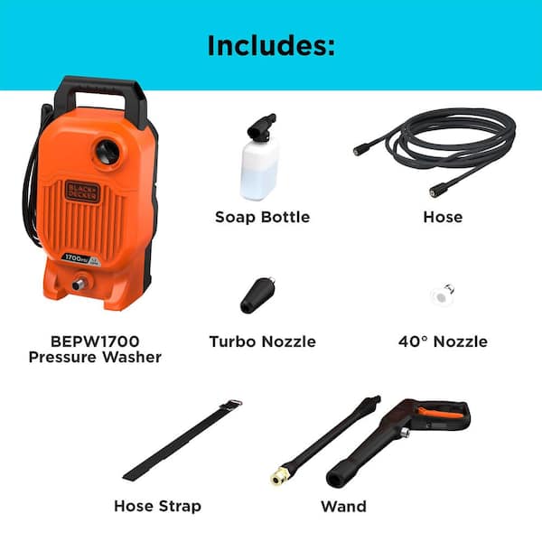 BLACK+DECKER 1850 PSI 1.2 GPM Cold Water Electric Pressure Washer with  Integrated Wand and Hose Storage BEPW1850 - The Home Depot