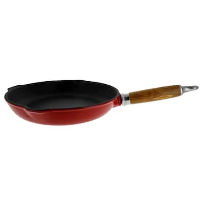 French Enameled 10 in. Cast Iron Frying Pan in Red