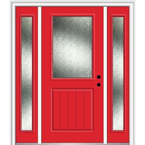 60 in. x 80 in. Left-Hand Inswing Rain Glass Red Saffron Fiberglass Prehung Front Door on 4-9/16 in. Frame