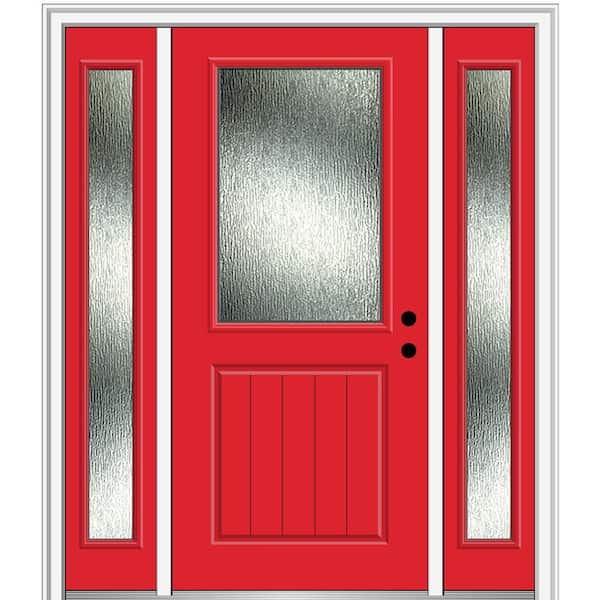 MMI DOOR 60 in. x 80 in. Left-Hand Inswing Rain Glass Red Saffron Fiberglass Prehung Front Door on 4-9/16 in. Frame